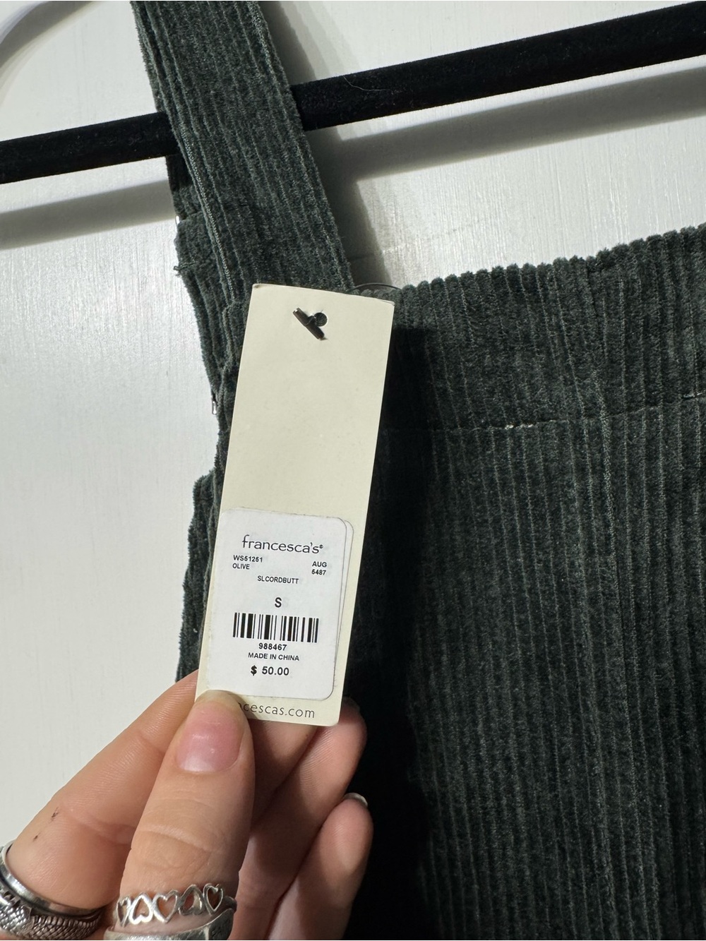 Francesca's Olive Green Corduroy Pinafore Dress - Picture 5 of 9